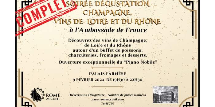 Soirée Dégustation de Champagne, Vins de Loire et du Rhône à l'Ambassade de France