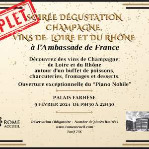 Soirée Dégustation de Champagne, Vins de Loire et du Rhône à l'Ambassade de France